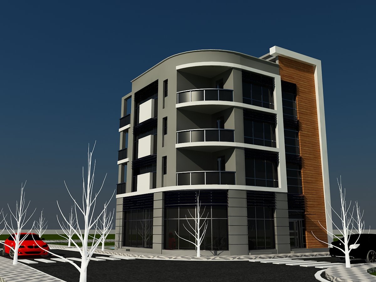3D rendering of a modern multi-story building showcasing sleek balconies, contrasting textures, and a wooden accent panel, exemplifying contemporary Architectural Design.