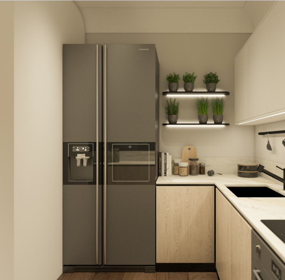 Stylish Brooklyn kitchen remodeling with a sophisticated refrigerator and wooden accents by ArchiBuilders.