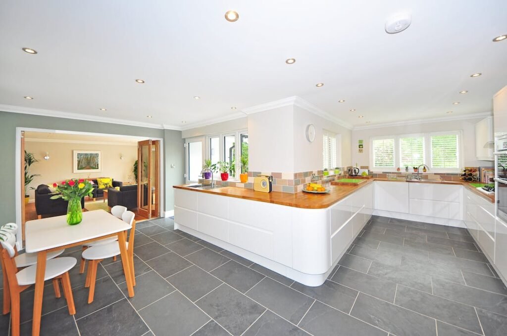 Spacious open-concept kitchen design by a kitchen remodeling company.