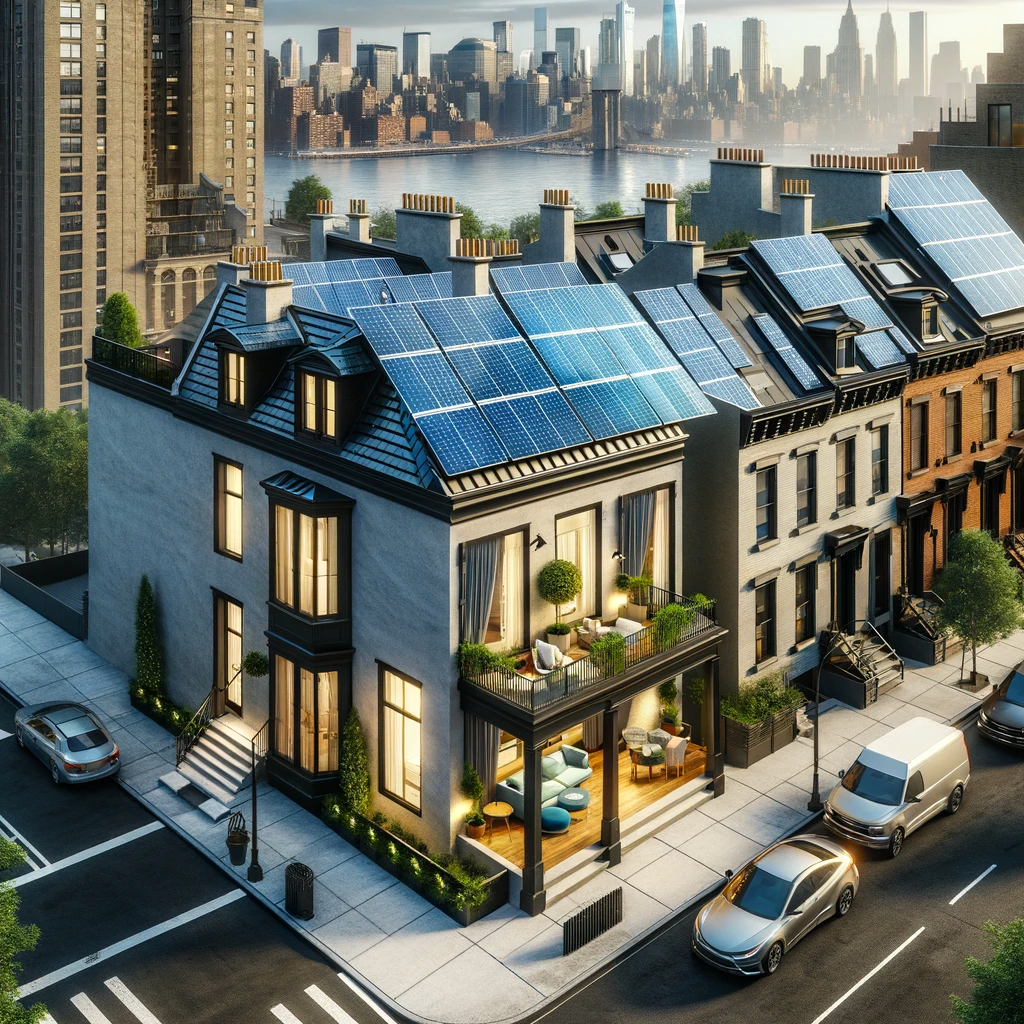 Renovated New York home with sleek solar panel installation by ArchiBuilders, demonstrating urban renewable energy solutions