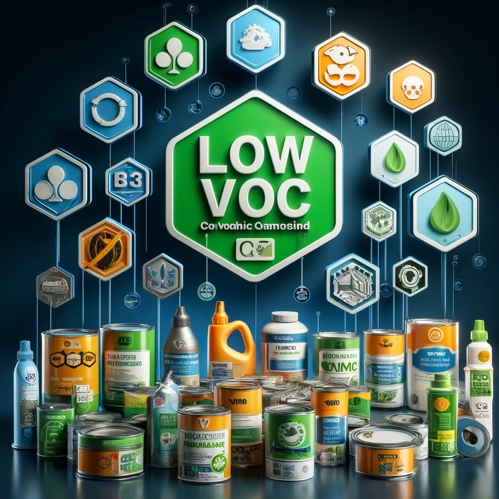 Array of Low-VOC home renovation products by ArchiBuilders, featuring eco-certified paints and sealants for healthier NY homes