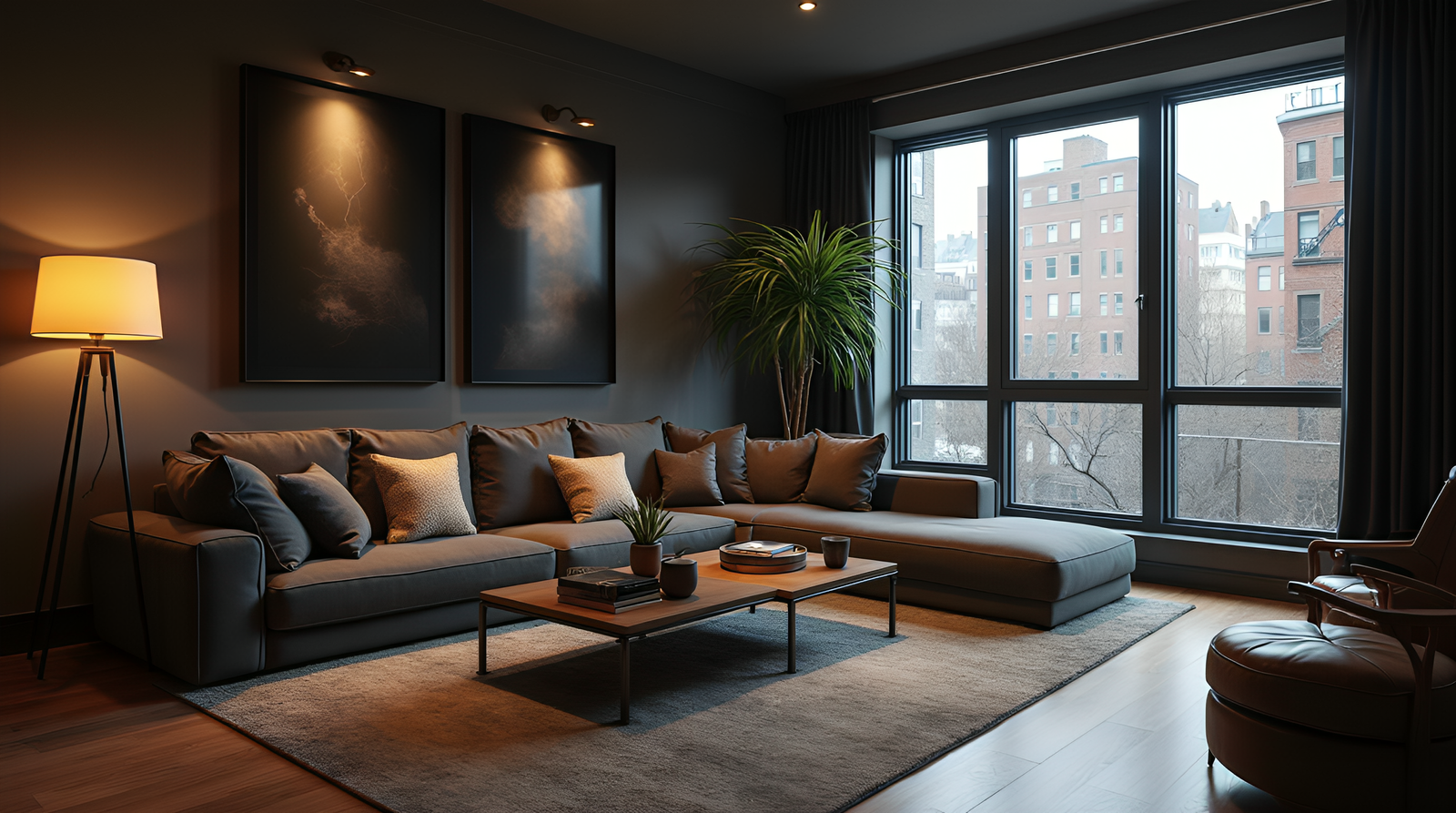 luxury modern living room renovation dark colors bright light image in brooklyn ny HD